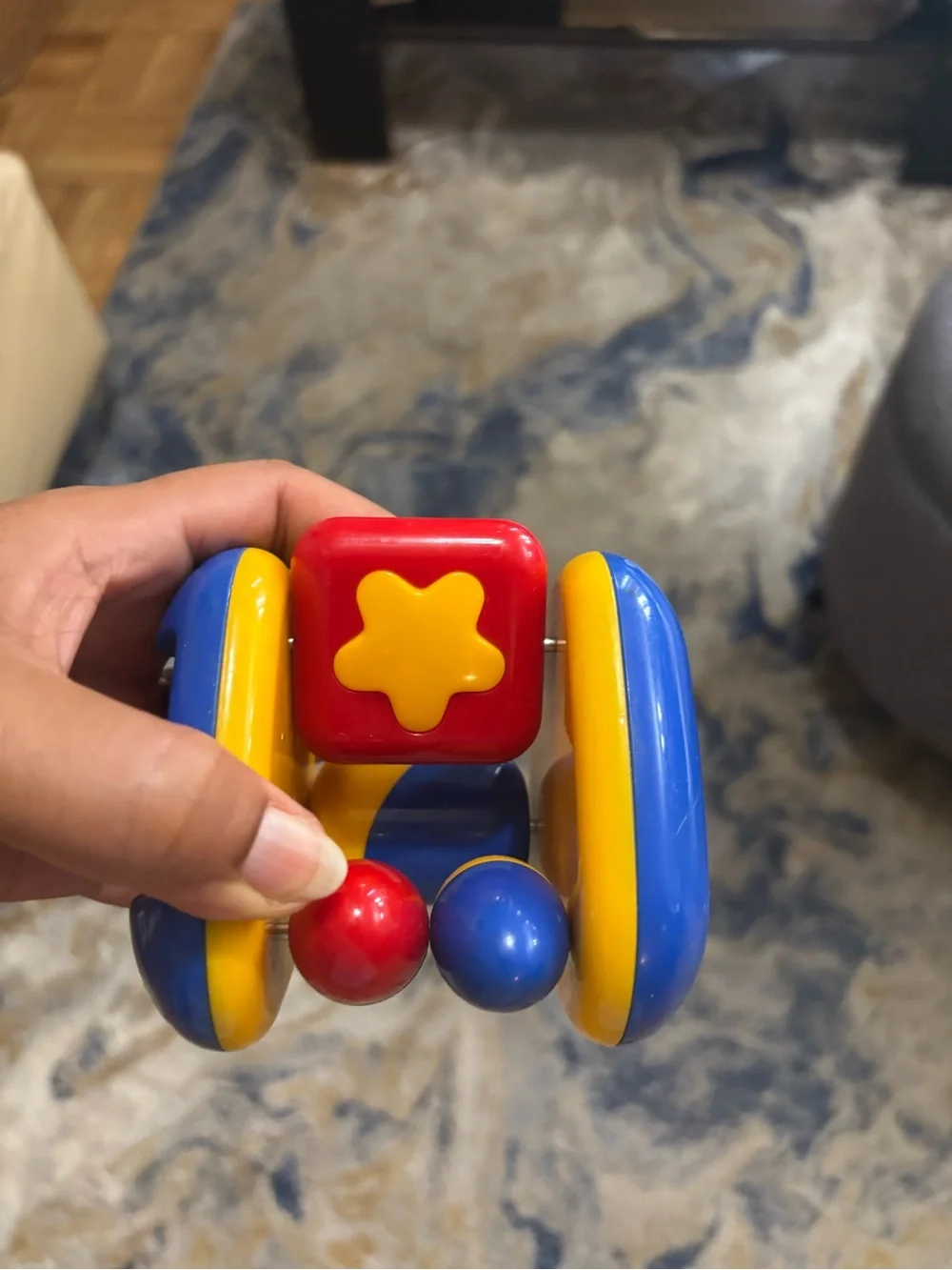 Colorful Baby Rattle & Teether Toy - Blue, Yellow, Red